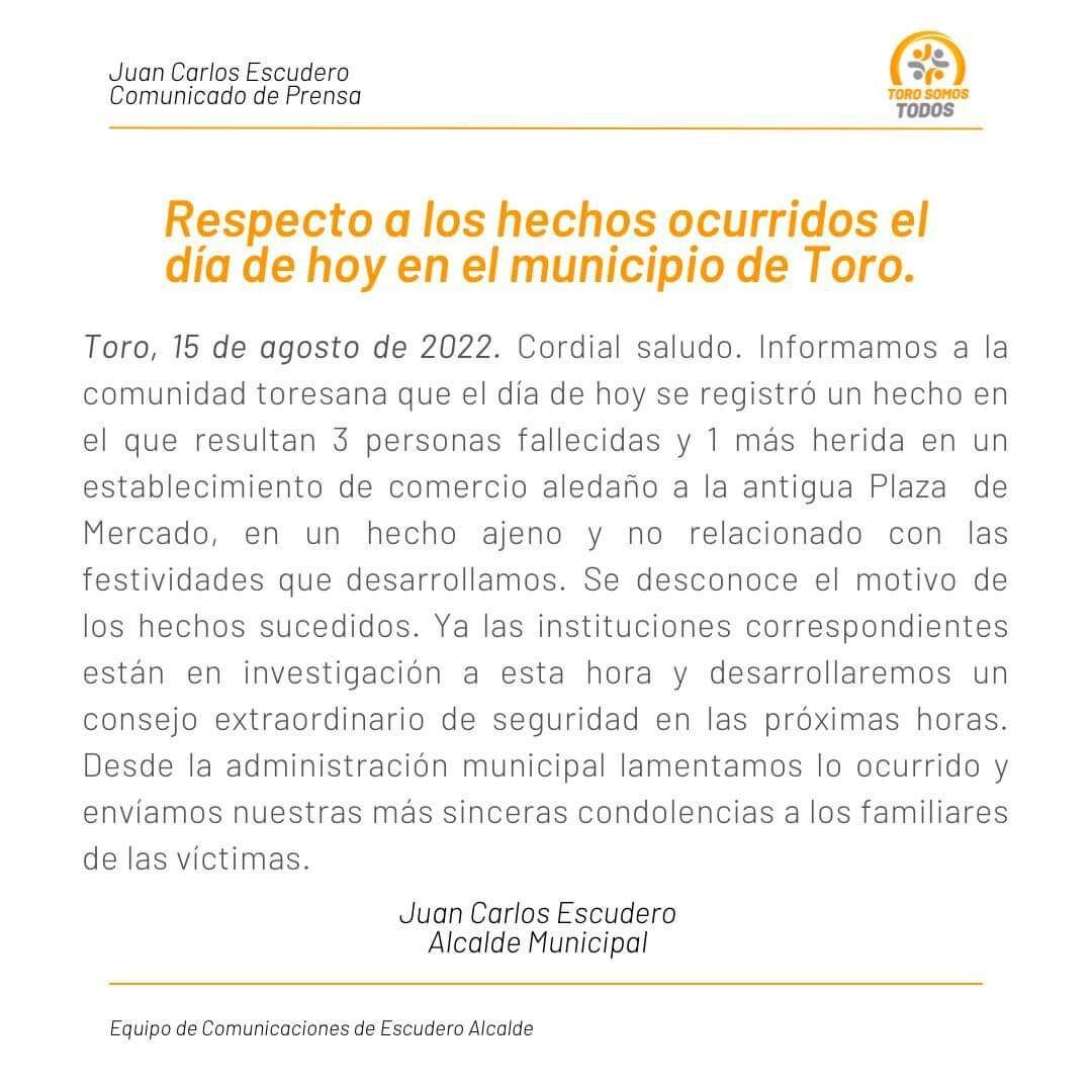 Comunicado Alcaldía Municipal Valle