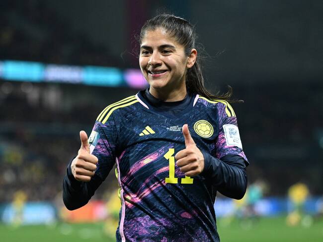 Melbourne (Australia), 08/08/2023.- Catalina Usme of Colombia celebrates their win in the FIFA Women&#039;s World Cup 2023 Round of 16 soccer match between Colombia and Jamaica at Melbourne&#039;Äôs Rectangular Stadium in Melbourne, Australia, 08 August 2023. (Mundial de Fútbol) EFE/EPA/JAMES ROSS EDITORIAL USE ONLY AUSTRALIA AND NEW ZEALAND OUT