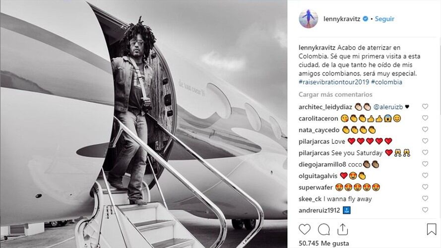 Lenny Kravitz ya está en Colombia . Foto: Perfil Instagram Lenny Kravitz