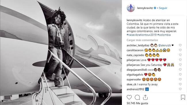 Lenny Kravitz ya está en Colombia . Foto: Perfil Instagram Lenny Kravitz