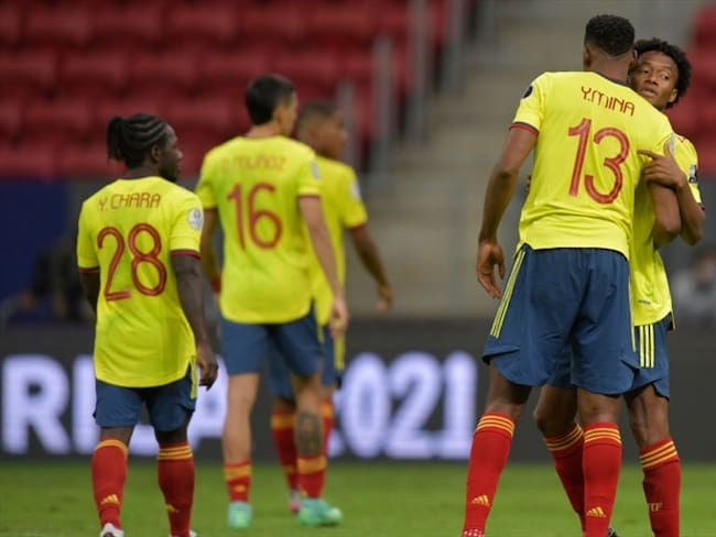 Juan Guillermo Cuadrado y Yerry Mina, jugadores de la Selección Colombia. Foto: Getty Images