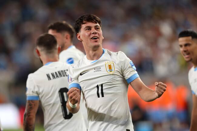 East Rutherford (United States), 28/06/2024.- Uruguay midfielder Facundo Pellistri celebrates his goal during the first half of a CONMEBOL Copa America 2024 group C match against Bolivia, in East Rutherford, New Jersey, USA, 27 June 2024. EFE/EPA/JUSTIN LANE
