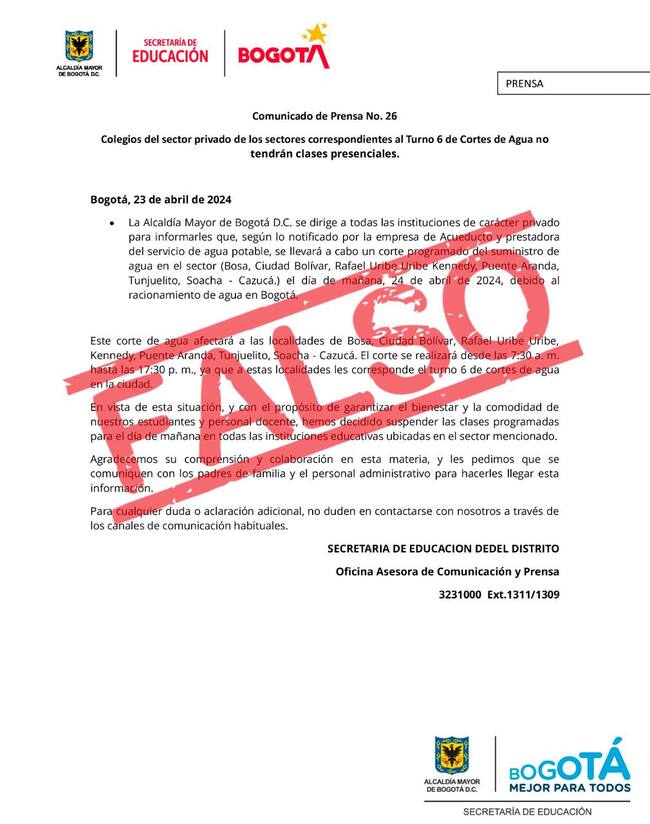 Comunicado de suspensión de clases