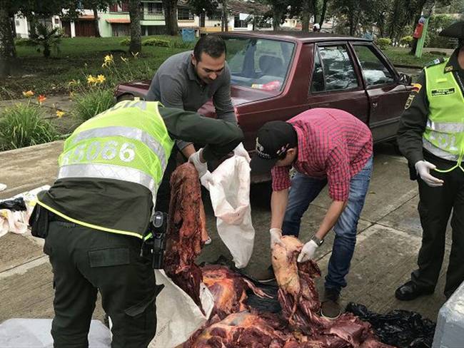 La carne de equino era transportada sin las mínimas condiciones de higiene y salubridad. Foto: Policía