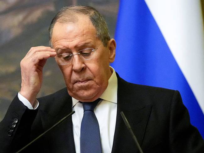 Russian Foreign Minister Sergei Lavrov attends a joint news conference following talks with his Armenian counterpart in Moscow, on April 8, 2022. (Photo by Alexander Zemlianichenko / POOL / AFP) (Photo by ALEXANDER ZEMLIANICHENKO/POOL/AFP via Getty Images)